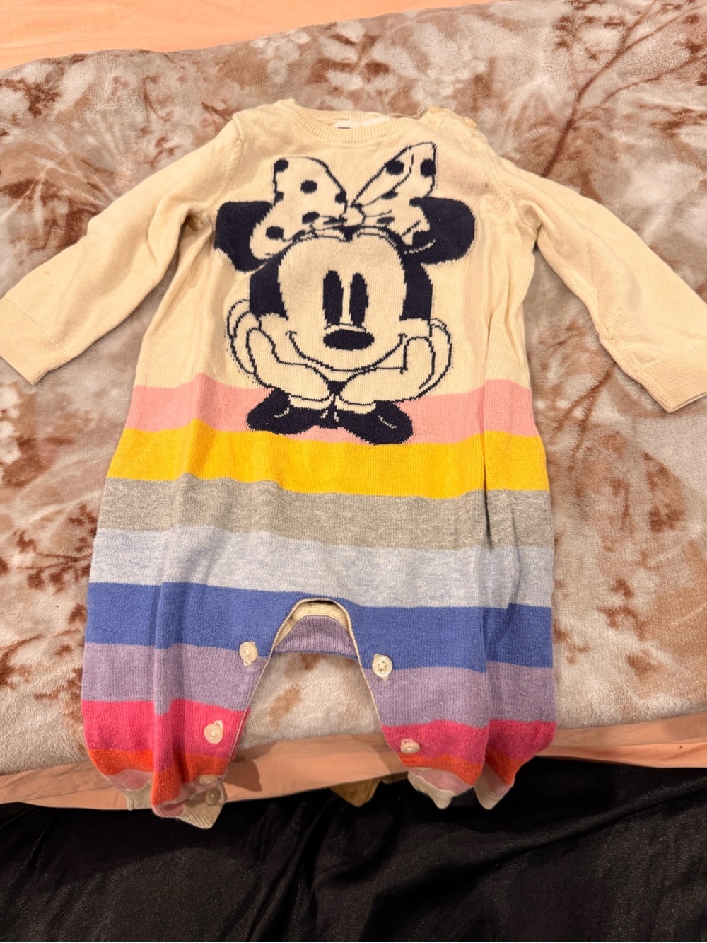 Disney Minnie Mouse Cream and Pastel Stripe Baby One-Piece
